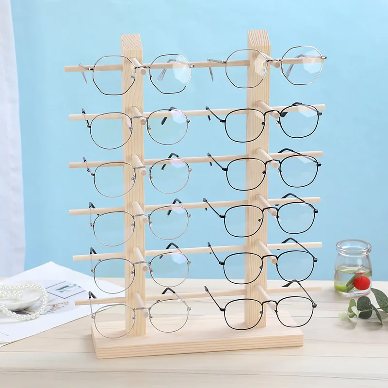 Sunglasses Display Stand Solid Pine Wood Eyeglasses Organizer Rack Multi Layer Desktop Holder Showcase Optical Frames Natural