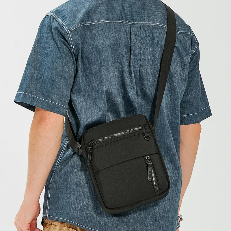 Men Crossbody Bag Waterproof Oxford Cloth Casual Messenger Shoulder Bag For Travel Lightweight Solid Black