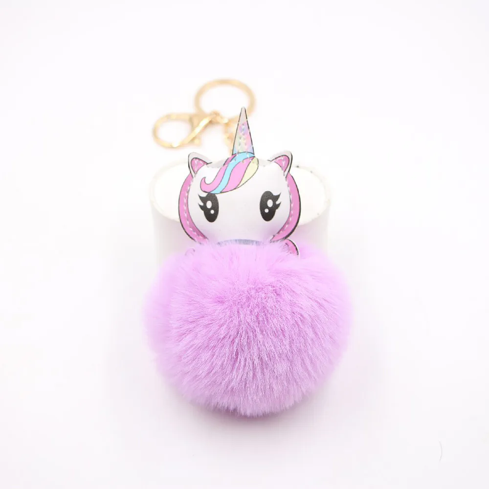 Einhorn Plüschball Schlüsselanhänger PU Leder Kunstpelz Bommel Tasche Anhänger Gold Legierung Schlüsselring Für Damen Mädchen Geschenk