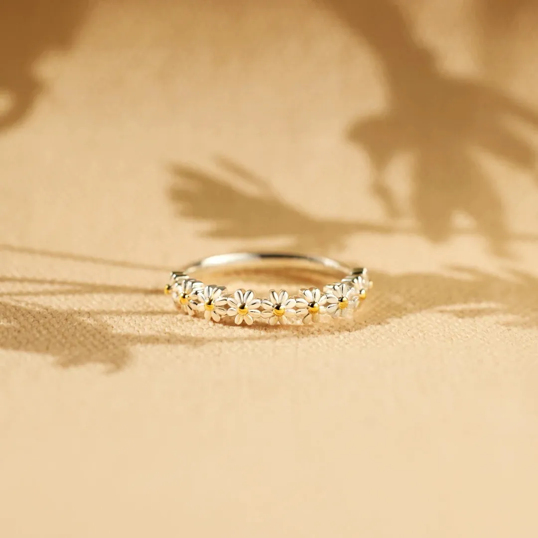 Anello Margherita In Argento Sterling 925 Placcato Oro 18K Fiore Dolce Design Minimalista Gioielli Per Donna