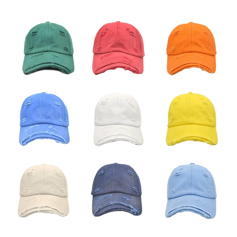 Vintage Washed Cotton Distressed Baseball Cap Men Women Adjustable Soft Top Broken Hole Retro Sun Hat Daily Accessory