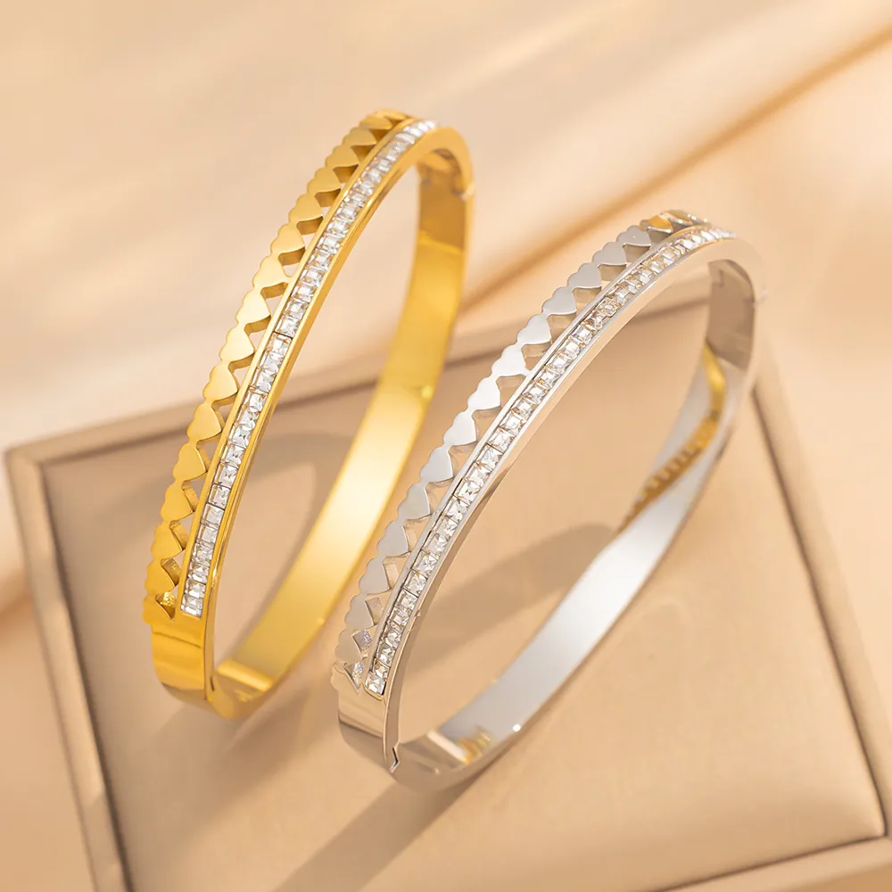 Herz Armreif Edelstahl Lagig Mit Zirkonia Strass Mode Schmuck Für Damen