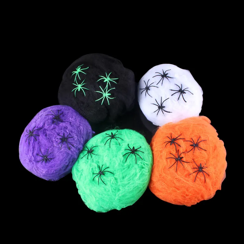 Halloween Stretchable Spider Web Decoration With Plastic Spiders Haunted House Party Prop Scary Scene Decor Outdoor Indoor