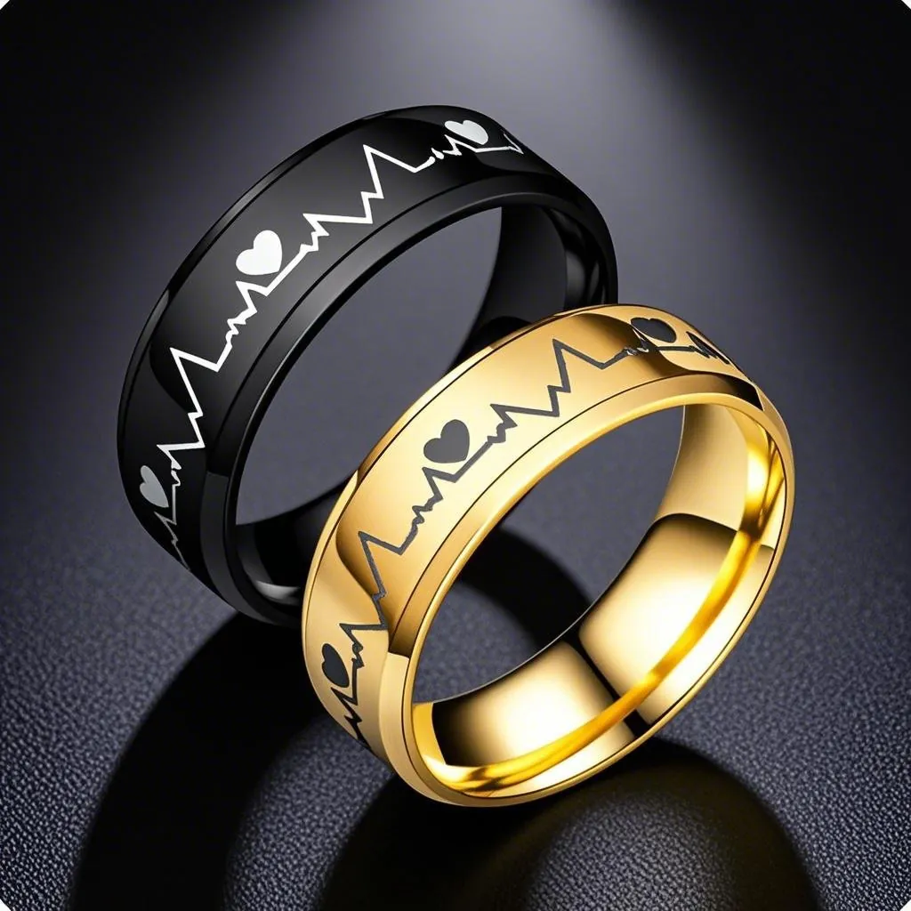 Heartbeat ECG Ring Stainless Steel Polished Heart Pattern Hip Hop Style Jewelry For Men And Women