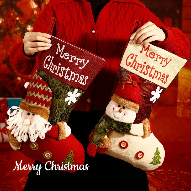 Exquisite Christmas Stocking Gift Bag 3D Santa Snowman Reindeer Hanging Ornament For Holiday Party Home Fireplace Decor