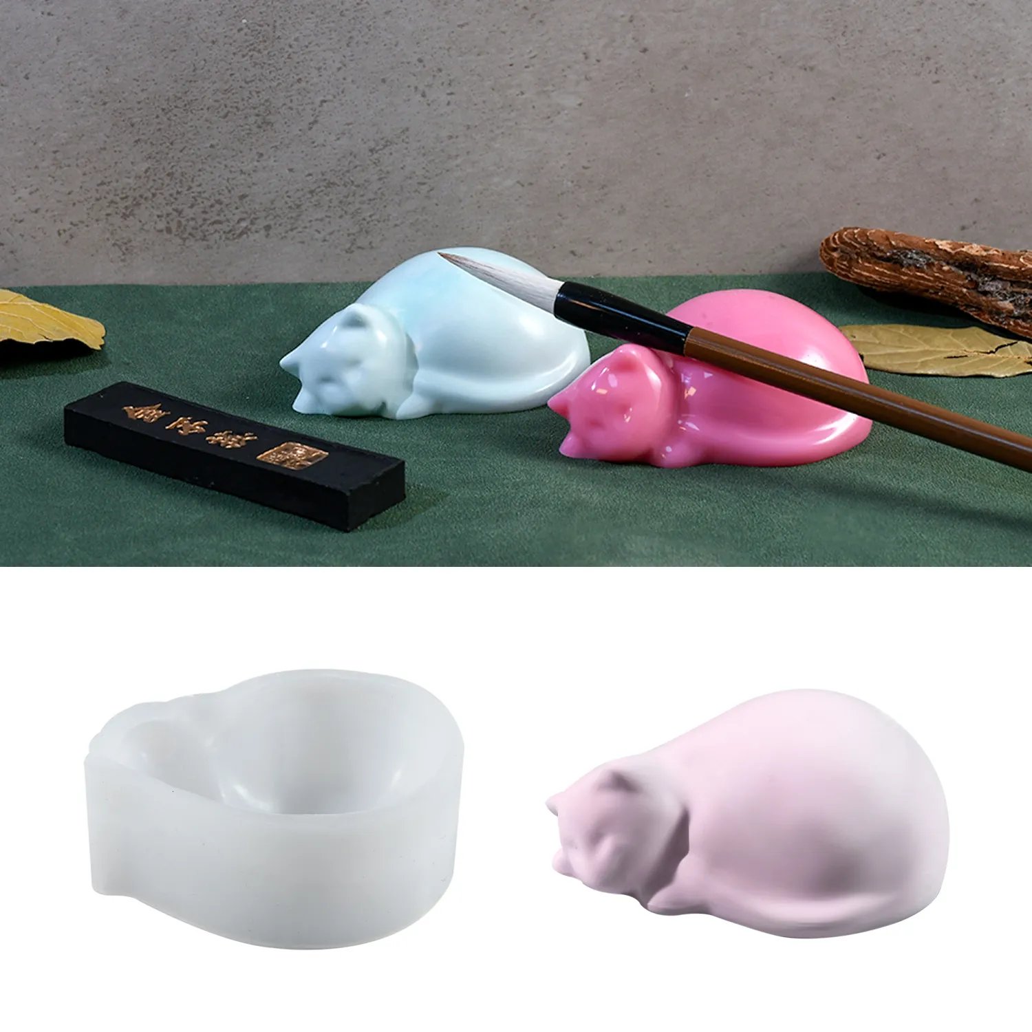 Sleeping Cat Silicone Mold DIY Resin Epoxy Casting Tool For Calligraphy Pen Holder Desk Decor Handmade Craft