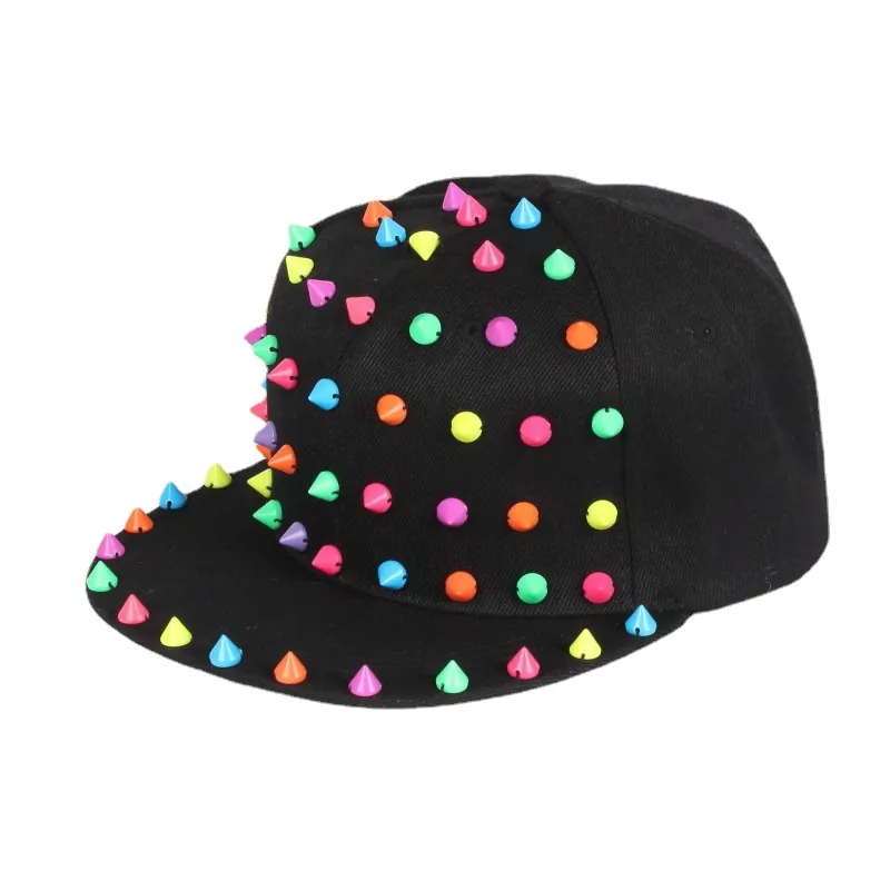 Punk Spiked Baseball Cap Polyester Hip Hop Snapback Hut Mit Bunten Kunststoff Nieten Für Herren Damen Streetwear