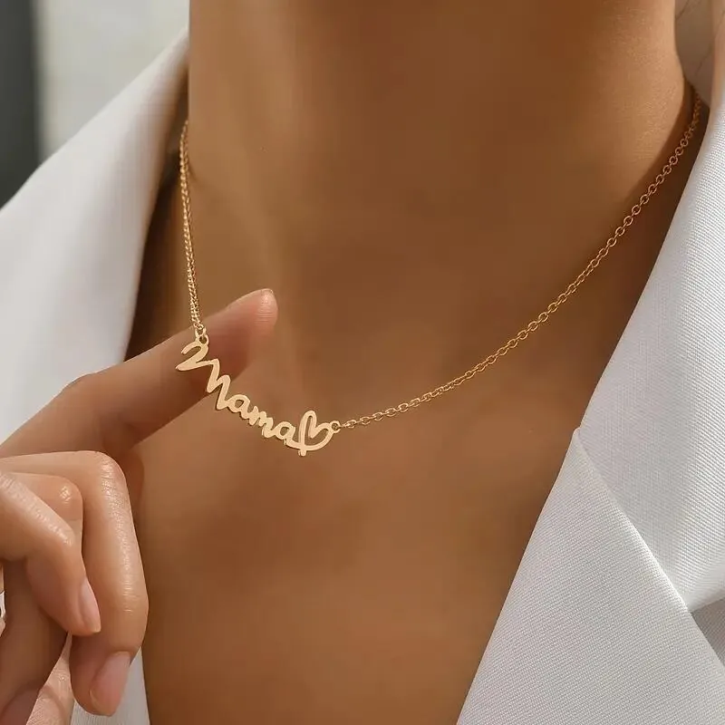 Collana Mama In Acciaio Inossidabile Con Ciondolo A Cuore Gioielli Scritta Regalo Per Mamma Festa Della Mamma Colore Oro Argento