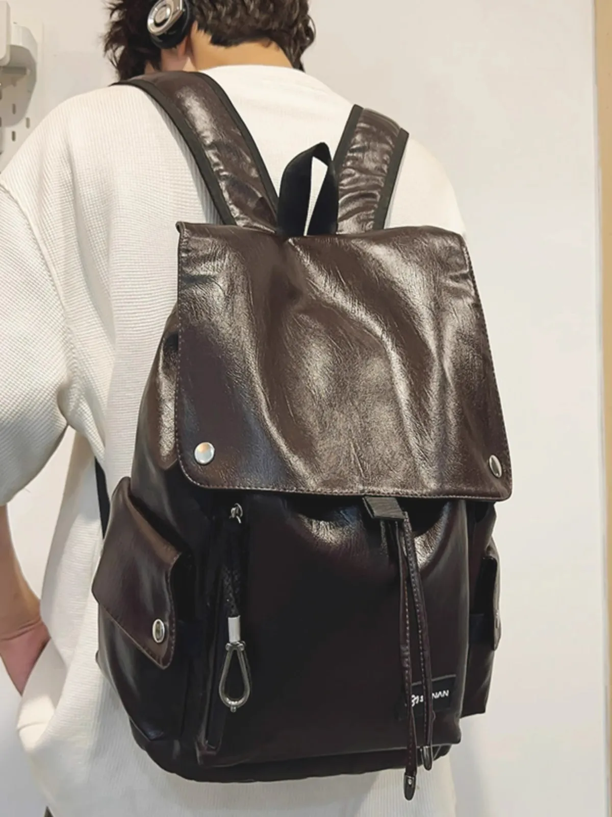 Zaino Pelle PU Impermeabile Grande Capacità Borsa Laptop Tempo Libero Viaggio Scuola Retro Street Style Per Uomini Donne