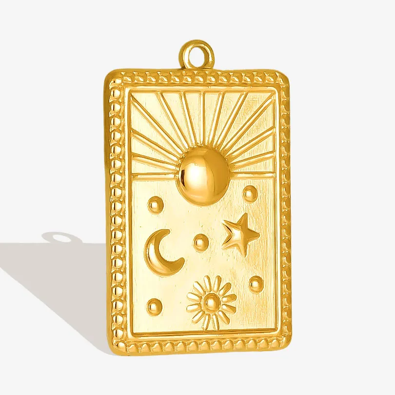 Pendentif Relief Céleste Soleil Lune Étoile Acier Inoxydable 304 Rectangulaire Bijoux DIY Style Tarot Charme Mystère