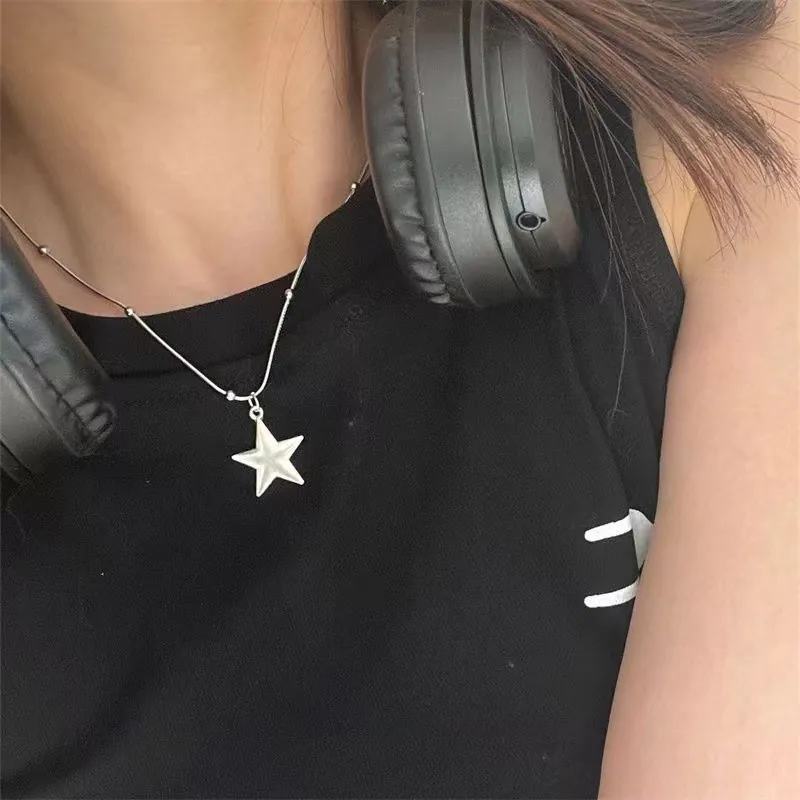 Star Pendant Necklace Alloy Metal Clavicle Chain Sweet Cool Style Minimalist Jewelry For Women
