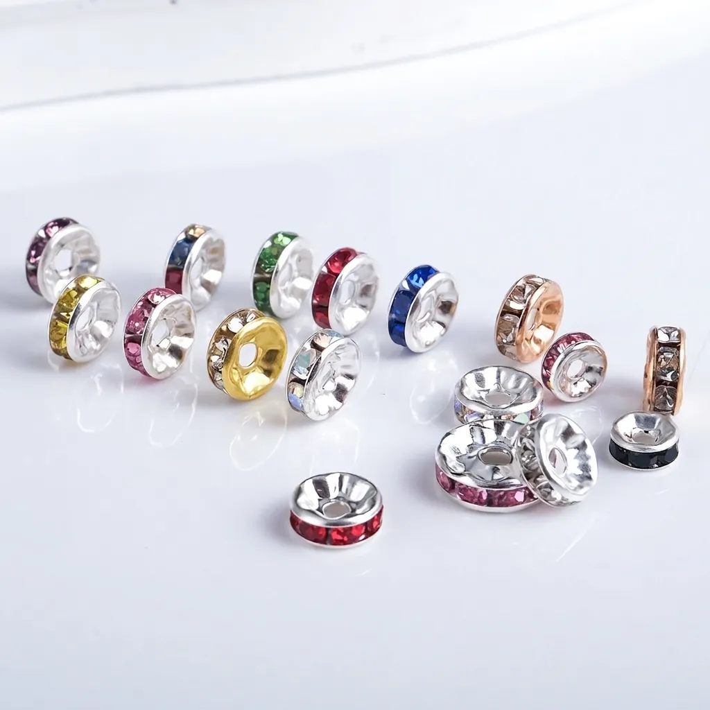 Perline Distanziatrici Rondelle Strass Intarsiato Ottone Metallo DIY Forniture Per Creazione Gioielli Bracciale Collana
