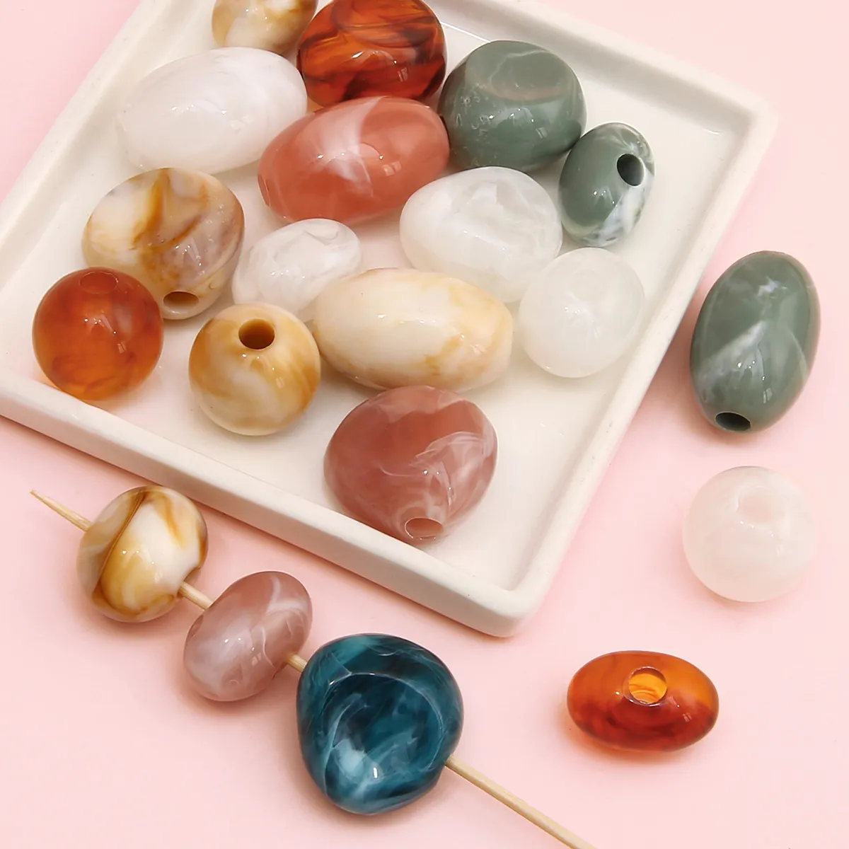 Acrylic Marbled Texture Beads Large Hole Loose Spacer Stone Effect DIY Jewelry Making Bracelets Necklaces Vintage Style