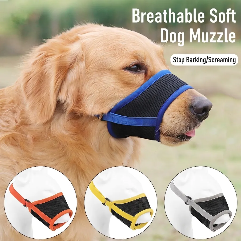 Adjustable Dog Muzzle Breathable Mesh Mouth Cover Anti Biting Barking Eating Nylon Webbing Pet Training Mask For Dogs