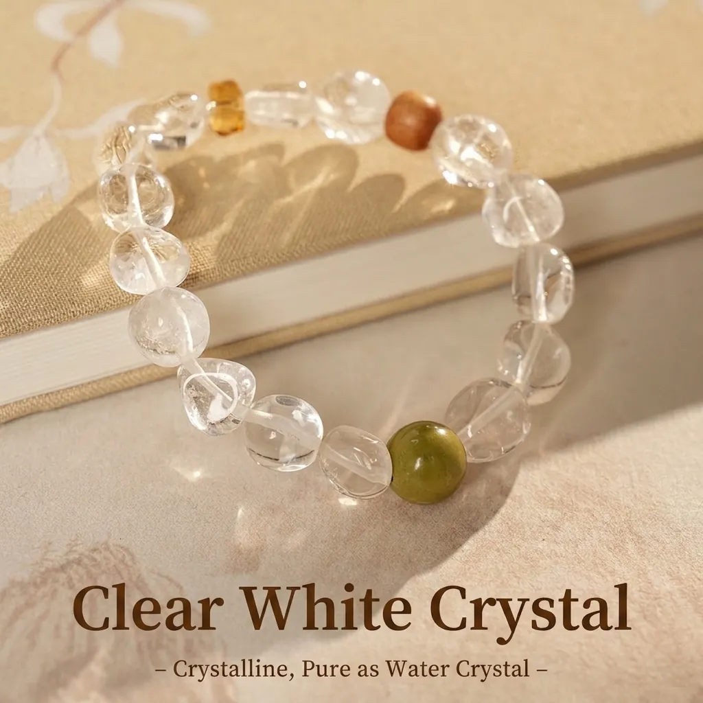 Bracelet Perlé En Cristal Blanc Et Pierre Verte Bois De Santal Style Zen Rétro Bijoux Pour Femmes