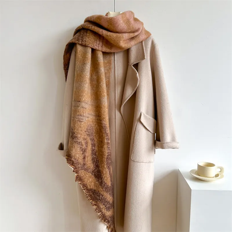 Écharpe Motif Léopard Imitation Cachemire Pour Femmes Longue Chaude Automne Hiver Châle Avec Franges Doux Imprimé Animal