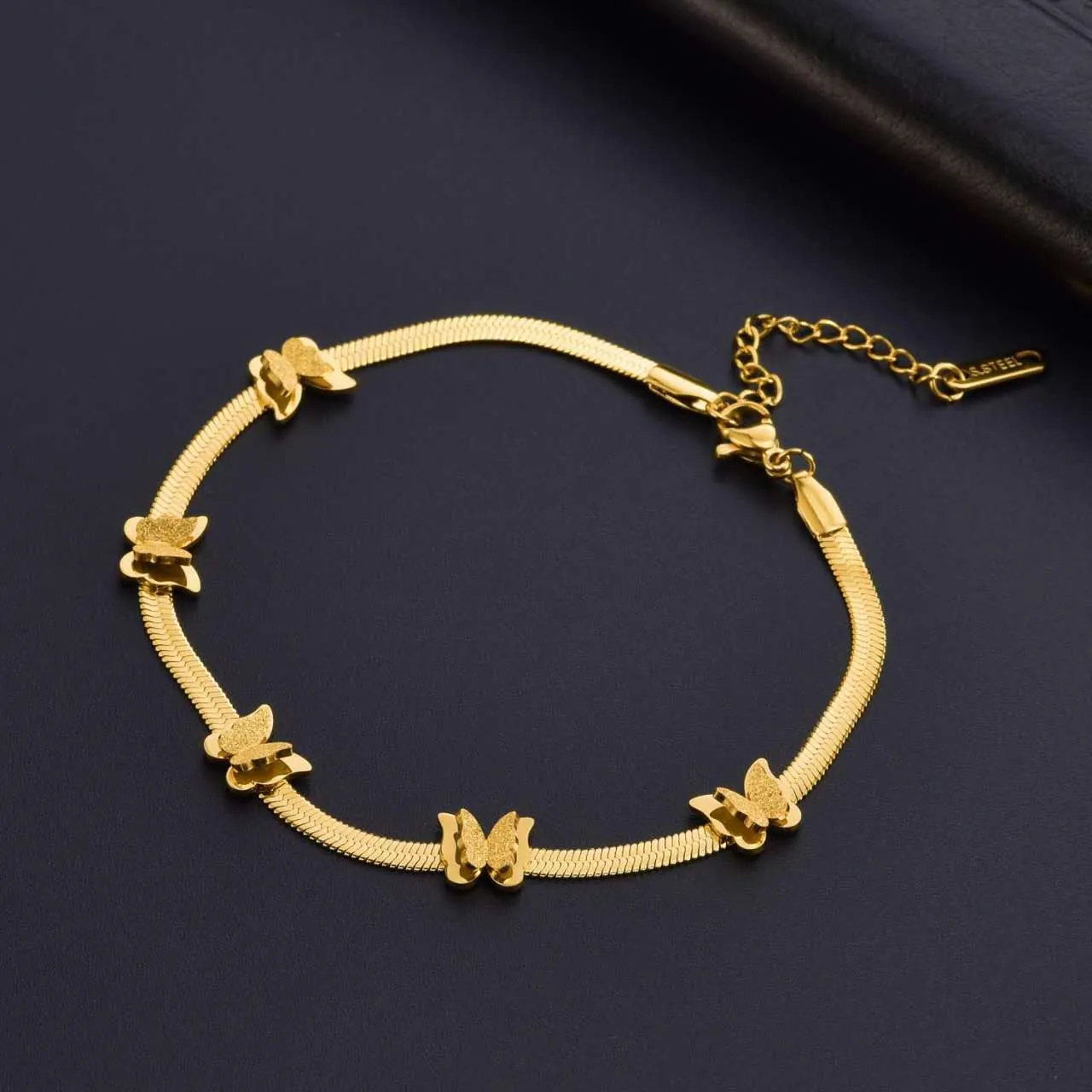 Fashion Stainless Steel Butterfly Bracelet For Women Gold Plated Snake Bone Chain Bracelet Adjustable Jewelry Gift