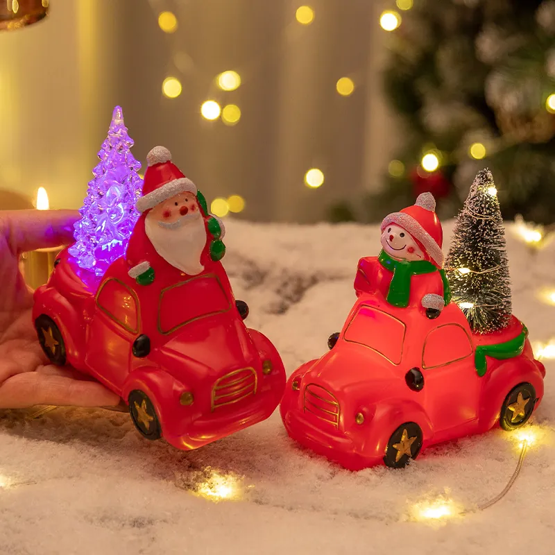 Christmas LED Light Up Vintage Red Car Ornament Santa Snowman Night Light PVC Festive Desktop Decoration Home Gift