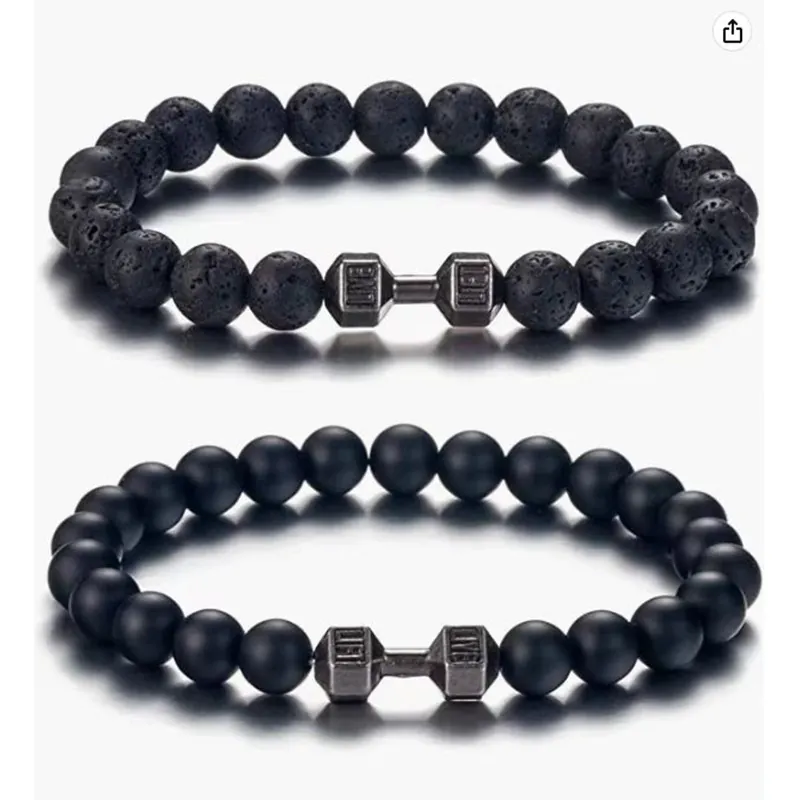 Bracciale Di Perline Con Ciondolo A Manubrio Pietra Lavica Naturale Pietra Opaca Gioielli Fitness Per Uomo Donna