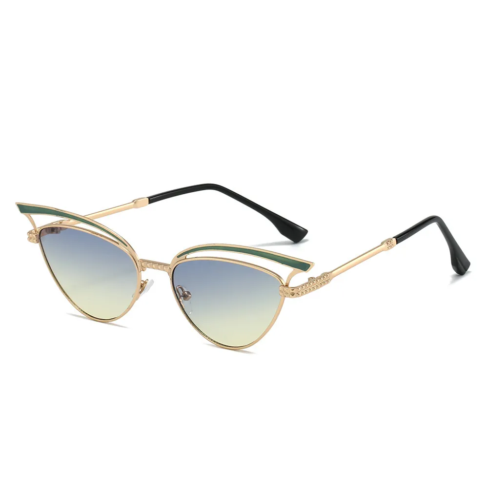 Cat Eye Sonnenbrille Damen Metallrahmen Hohl UV400 Schutz Verlaufsgläser Retro Vintage Modische Brille