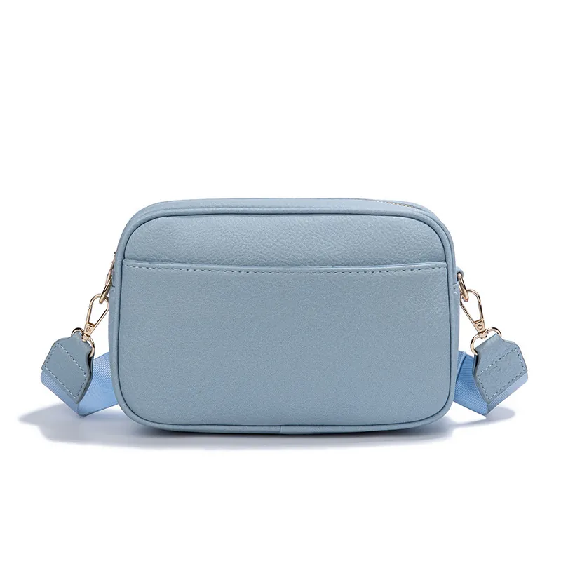 Borsa Tracolla Donna Borsa Macchina Fotografica Pelle PU Grana Litchi Tracolla Larga Tessuta Hardware Dorato