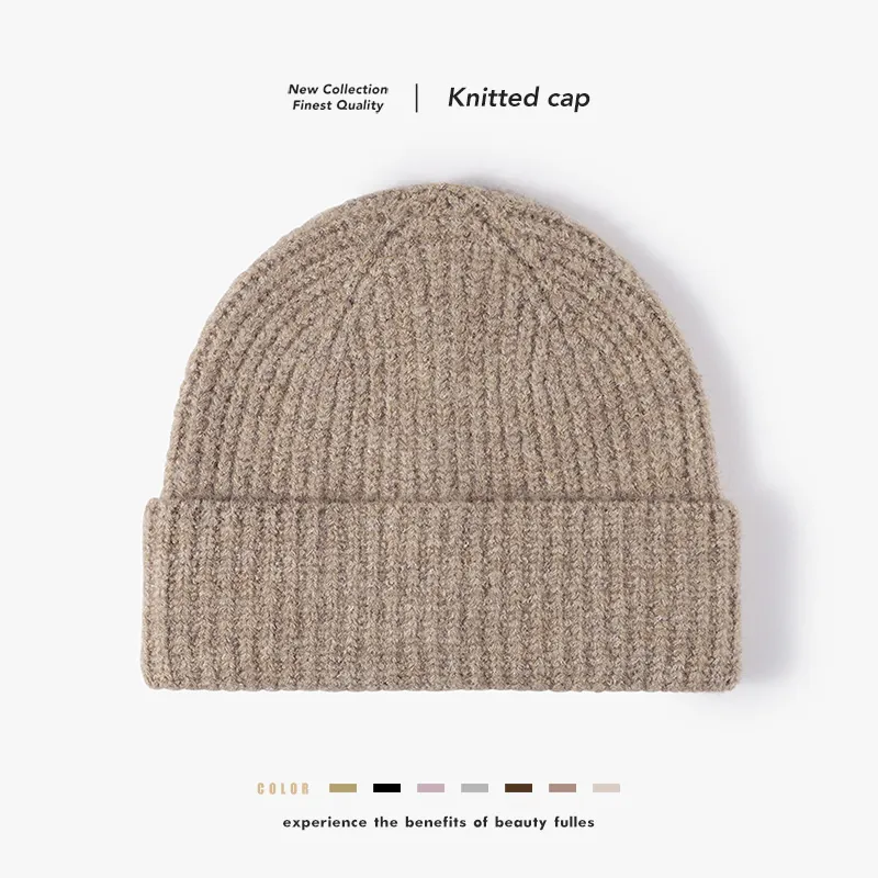 Men Winter Warm Wool Knitted Beanie Hat Thickened Outdoor Windproof Casual Commuting Daily Solid Color Cuffed Watch Cap