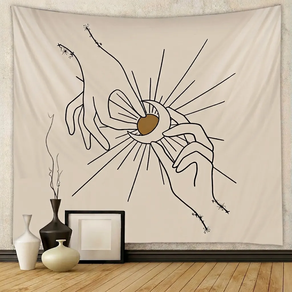 Bohemian Wall Tapestry Polyester Abstract Line Art Hand Sun Moon Minimalist Nordic Hanging Backdrop Home Decor