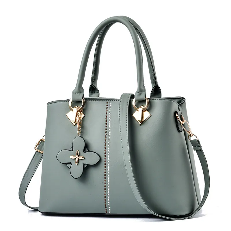 Women Large Capacity PU Leather Handbag Structured Tote Bag With Clover Pendant Commute Crossbody Shoulder Bag For Office