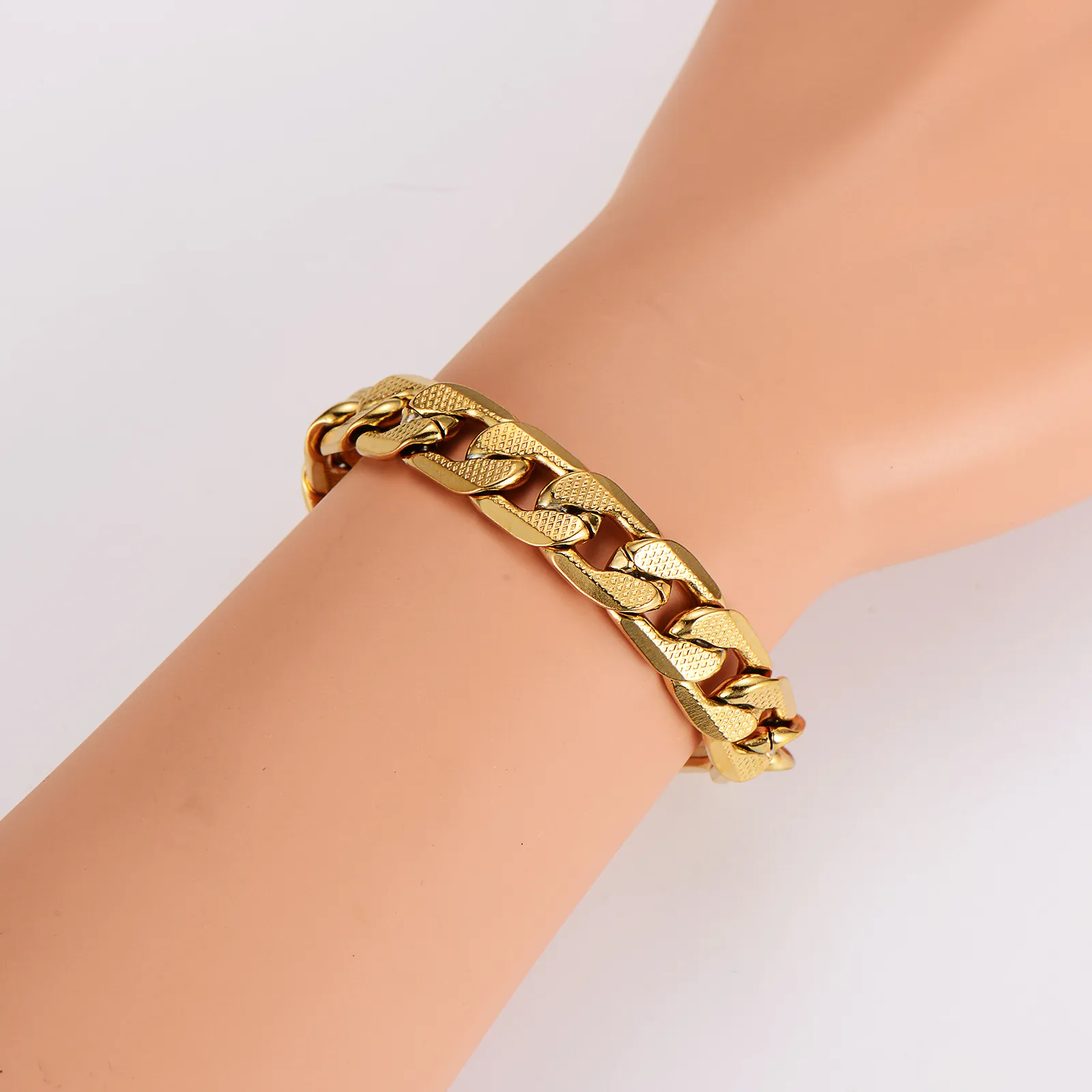 Stainless Steel Textured Cuban Chain Necklace And Bracelet Hip Hop Fashion Jewelry For Men Women Gold Silver Plated
