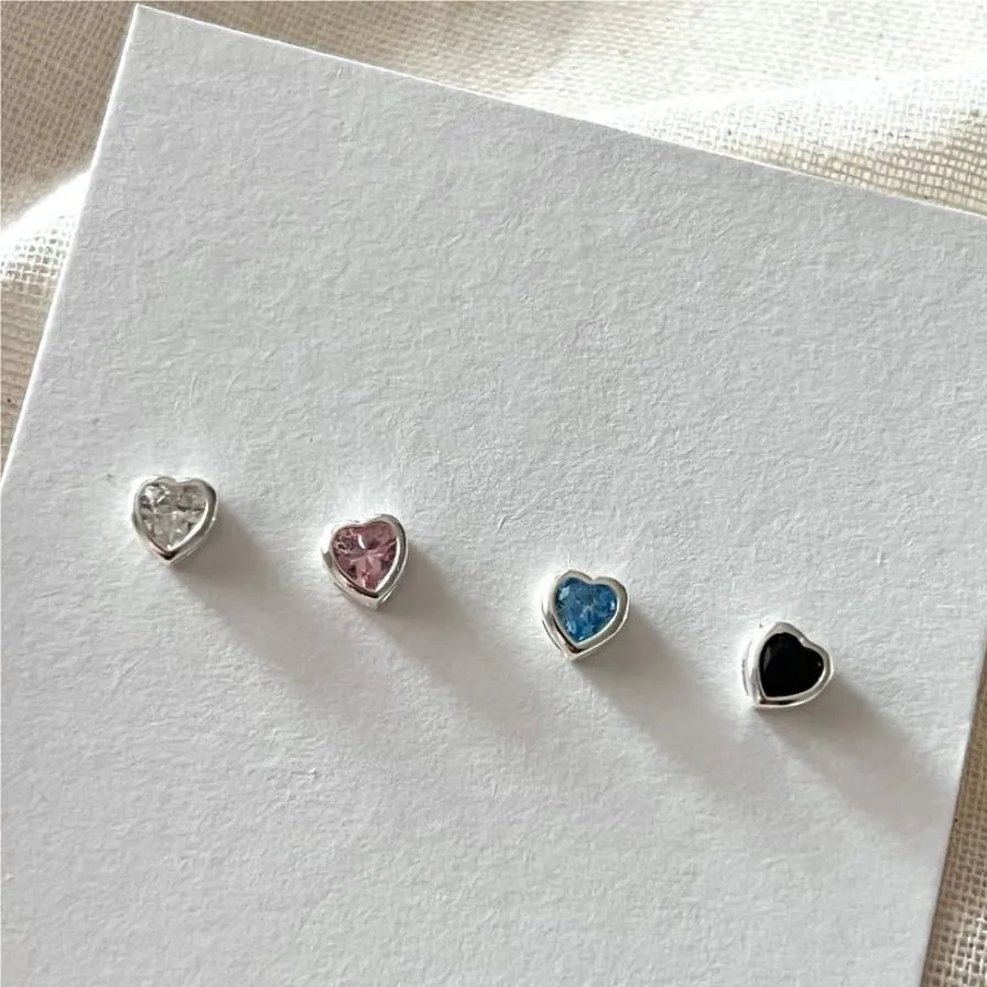 Heart Stud Earrings With 925 Sterling Silver Earring Post Colorful Cubic Zirconia Minimalist Sweet Style For Women