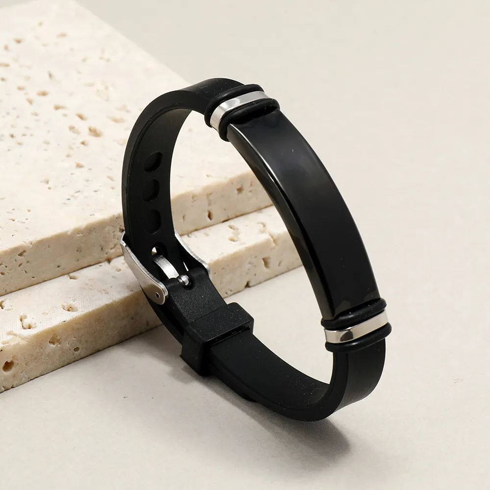 Bracciale In Silicone Da Uomo Con Piastra In Acciaio Inossidabile Fibbia Regolabile Gioielli Moda Minimalista Unisex