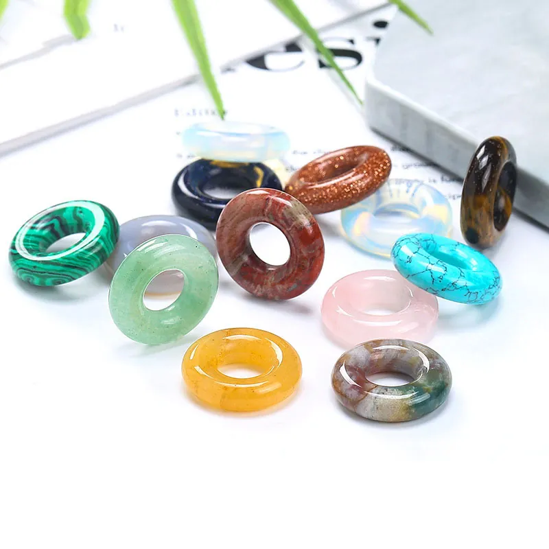 Donut Beads Peace Buckle Natural Gemstone Crystal Agate Polished Large Hole For DIY Jewelry Making