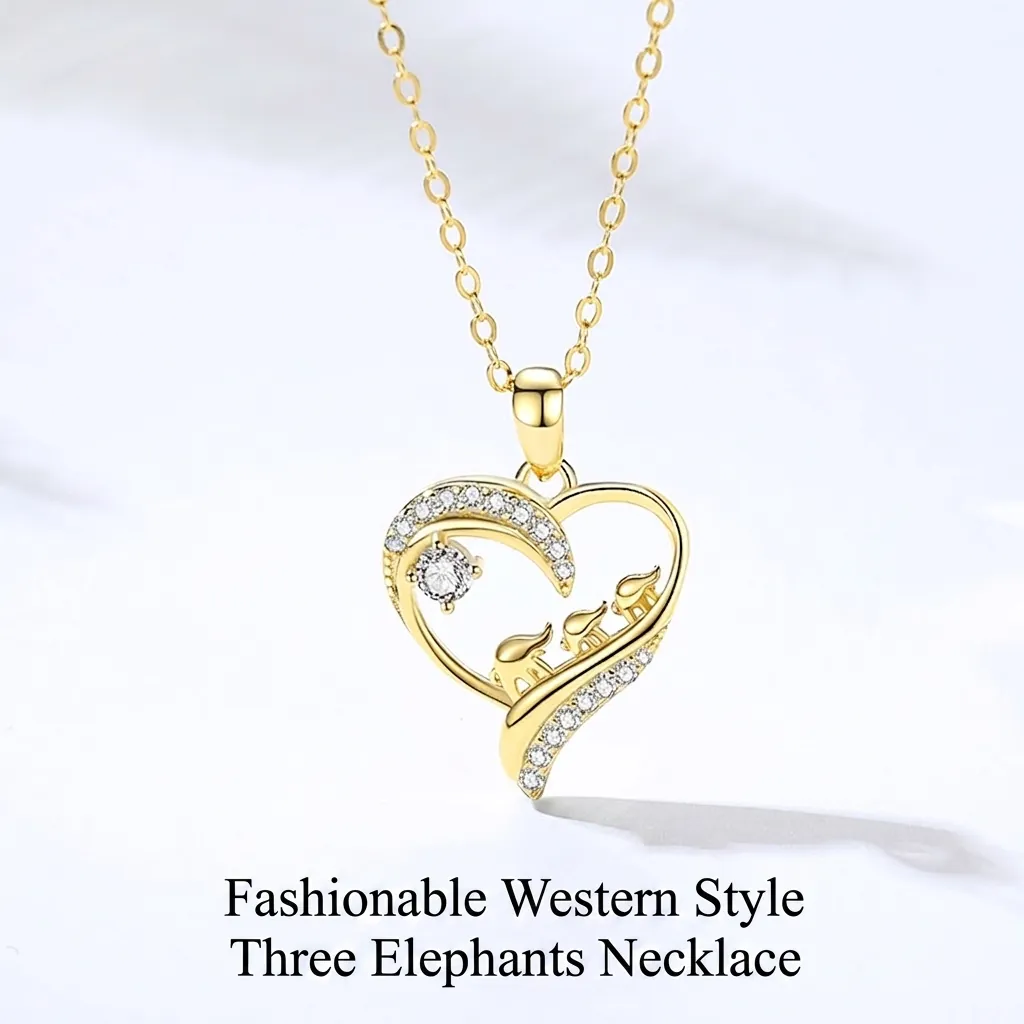 925 Sterling Silver Heart Elephant Pendant Necklace Rhinestone Inlaid Elephant Family Charm Chain For Women Jewelry Gift