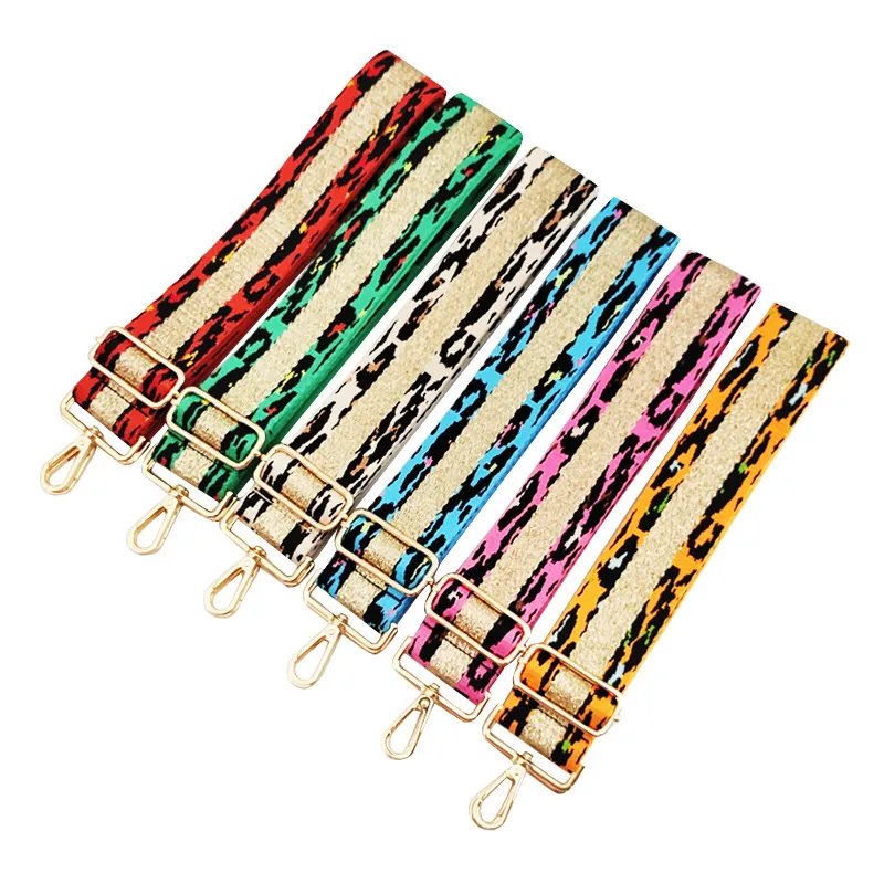 Leopard Print Wide Shoulder Strap Replacement For Crossbody Bags Adjustable Woven Polyester Cotton With Metal Buckle