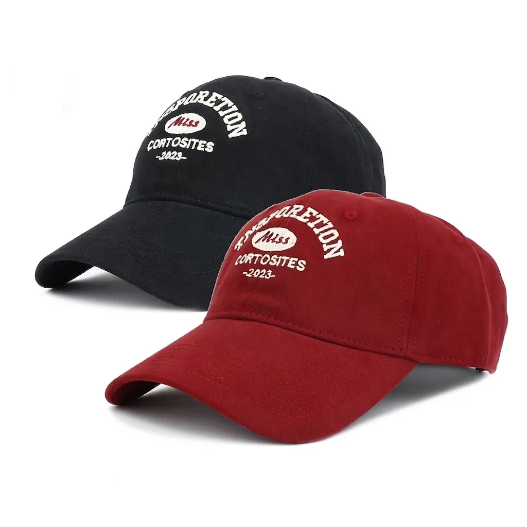 Embroidery Cotton Baseball Cap Adjustable Large Head Circumference Vintage Sun Protection Hat For Men Women