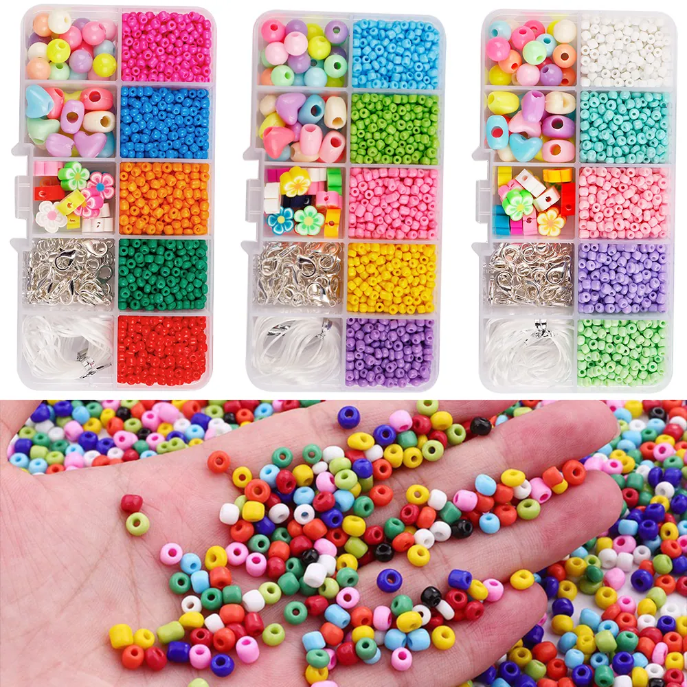 Glass Seed Beads Jewelry Making Supplies Plastic Round Beads Heart Flower Shapes Lobster Clasps Elastic String Bracelet Crafts