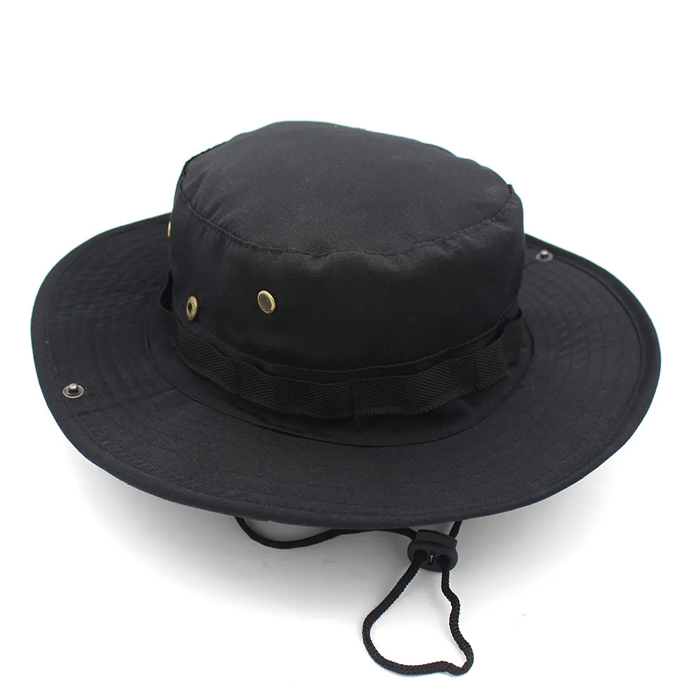 Boonie Hat Outdoor Sun Protection Polyester Camouflage Tactical Bucket Hat For Fishing Hiking With Adjustable Drawstring