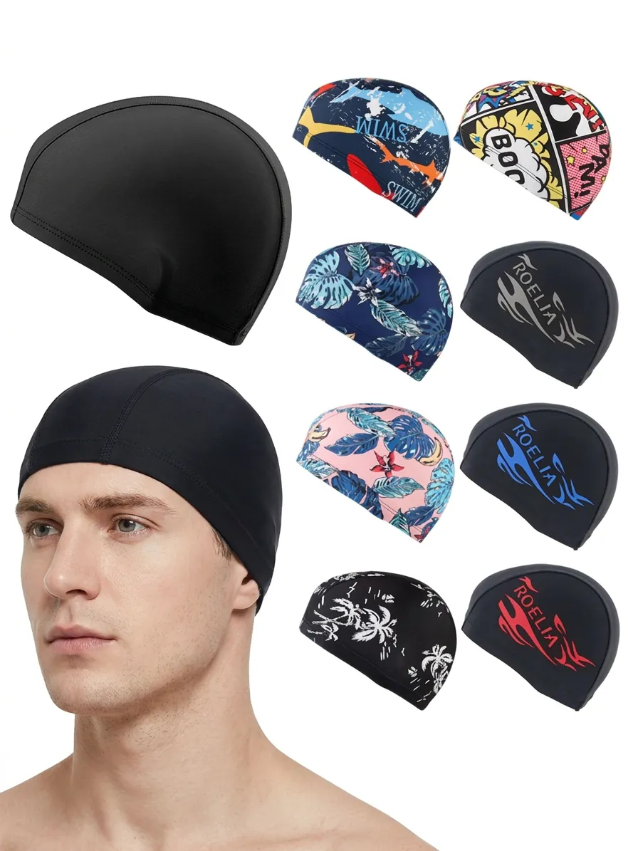 Professional High Elastic Swimming Cap For Men Women Kids Waterproof Polyester Nylon Pool Hat Printed Solid Color Swim Cap