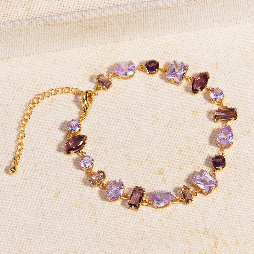 Bracelet En Zircon Coloré Style Bonbon Doux Bijoux En Laiton Strass Avec Chaîne D'extension Réglable Pour Femmes Luxe