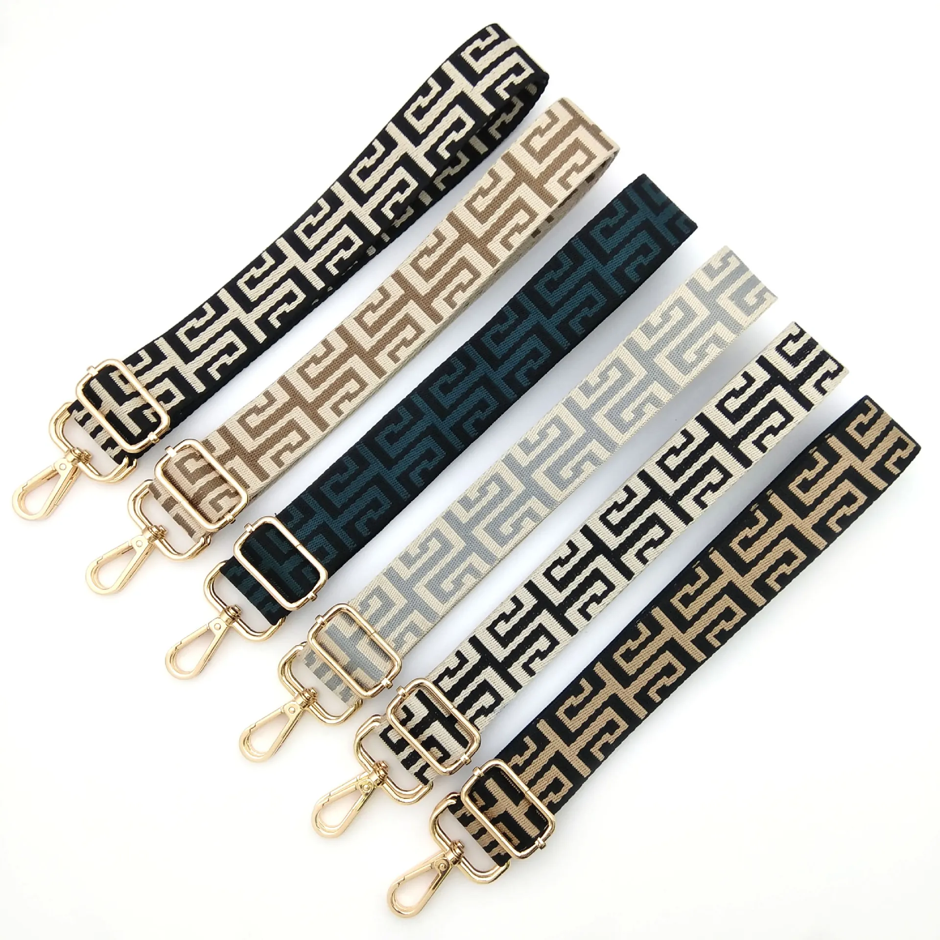 Wide Shoulder Bag Strap Replacement Adjustable Polyester Webbing Geometric Pattern Maze Design For Crossbody Bags