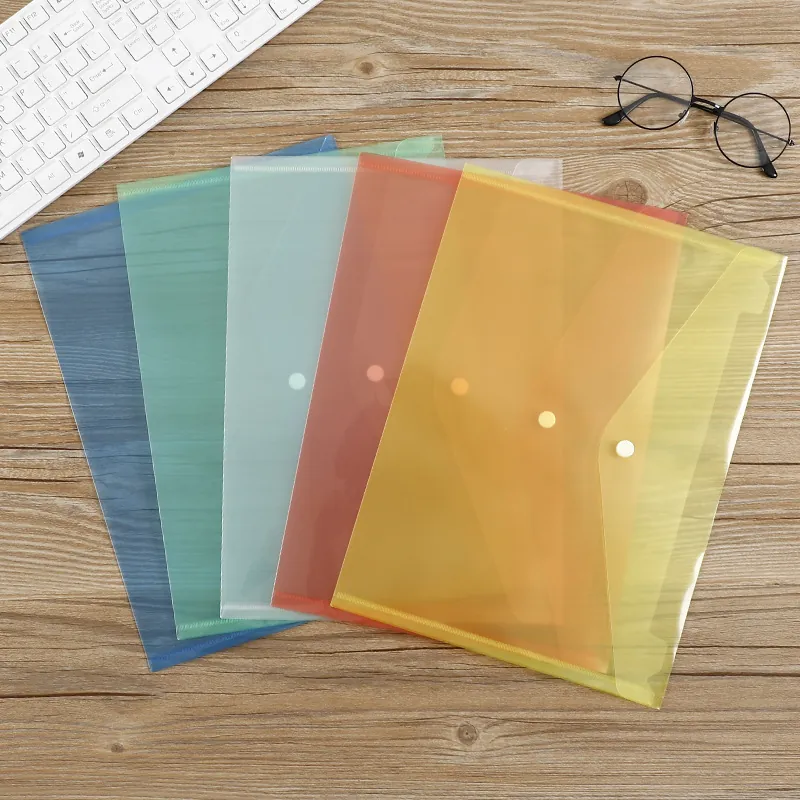 Document File Folder Envelopes PP Plastic Translucent Waterproof Snap Button Closure For Office School Student Home Storage