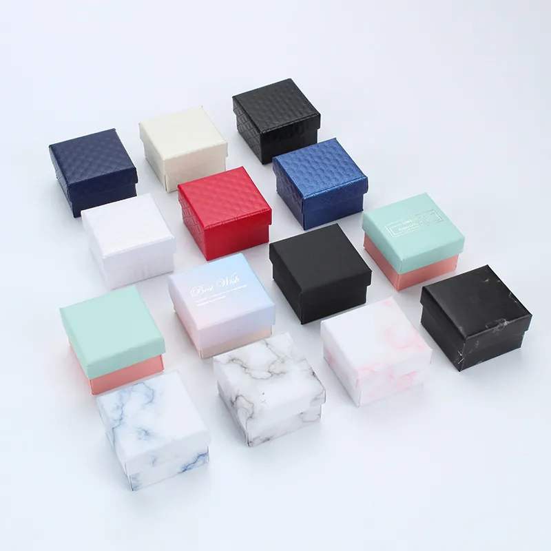 Jewelry Box Square Cardboard Gift Box For Rings Earrings Necklace Jewelry Packaging With Marble Pattern Sponge Liner