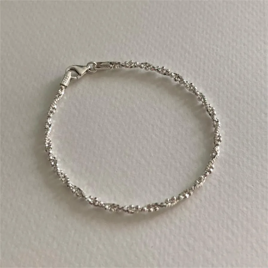 Minimalist 925 Sterling Silver Bracelet Faceted Round Beads Thin Line Korean Style Geometric Handmade Daily Wear Jewelry
