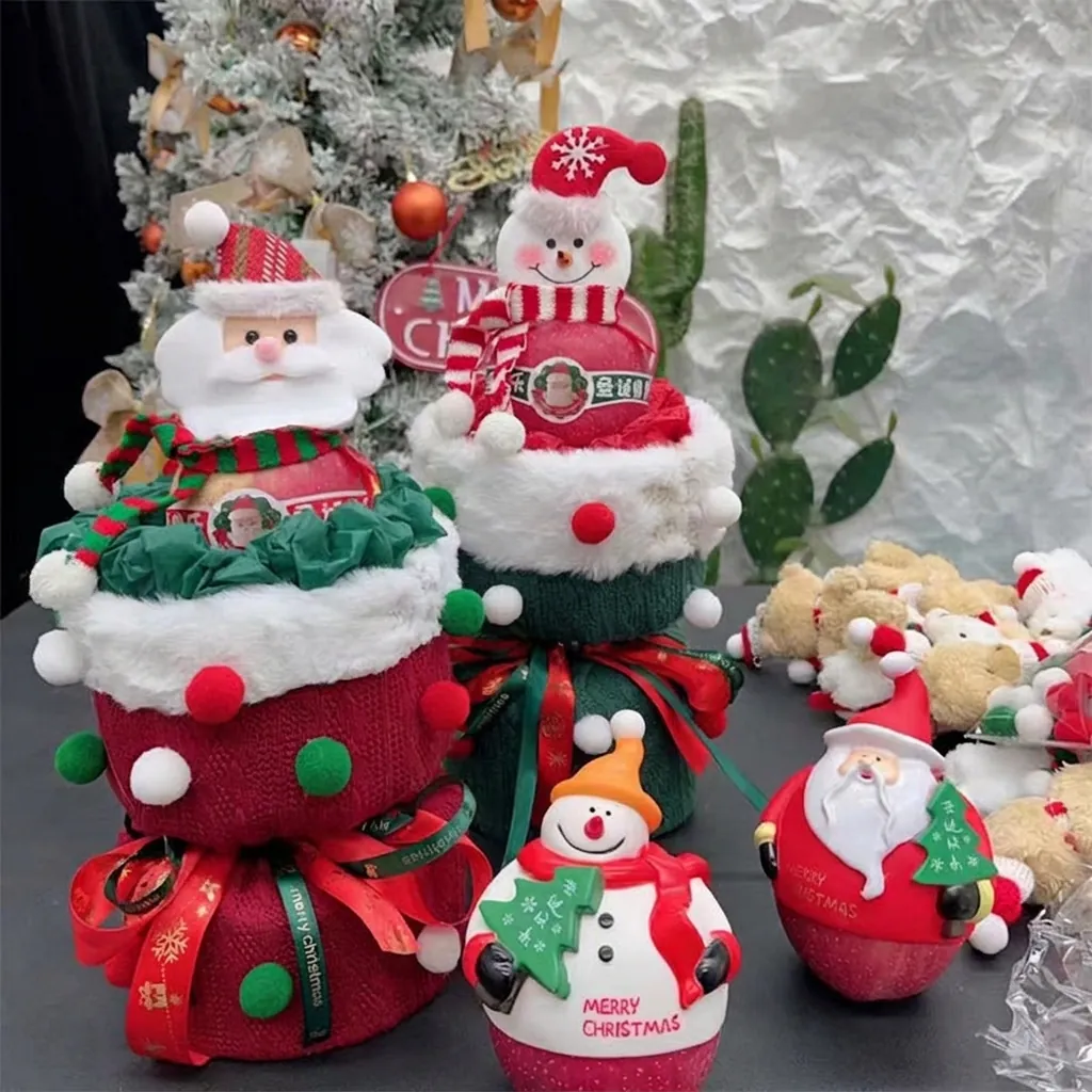 Decorazione a Testa di Cartone Animato Natalizia in Peluche Fatta a Mano Babbo Natale Renna DIY Regalo di Natale Ornamento Festa
