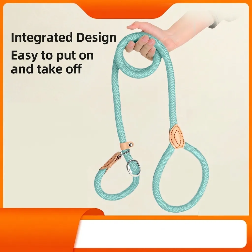 Dog Slip Lead Leash Braided Nylon With Leather Accents Adjustable P-Chain For Small Medium Large Dogs Outdoor Training