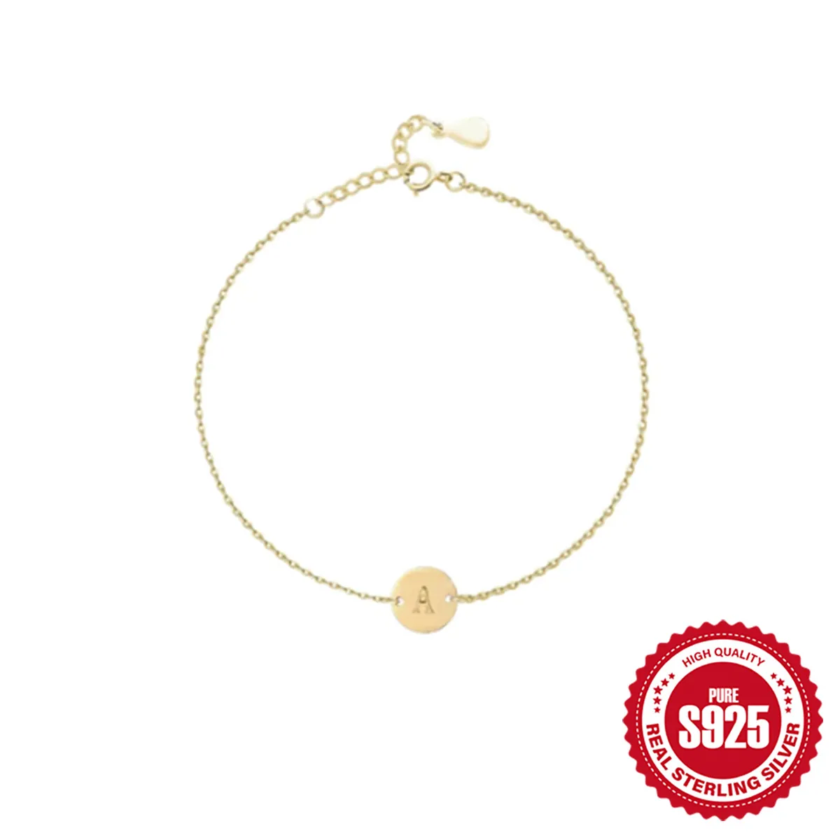 Pulsera Minimalista Con Inicial Disco Redondo Plata De Ley 925 Bañada En Oro Joyería Mujer Cadena Ajustable