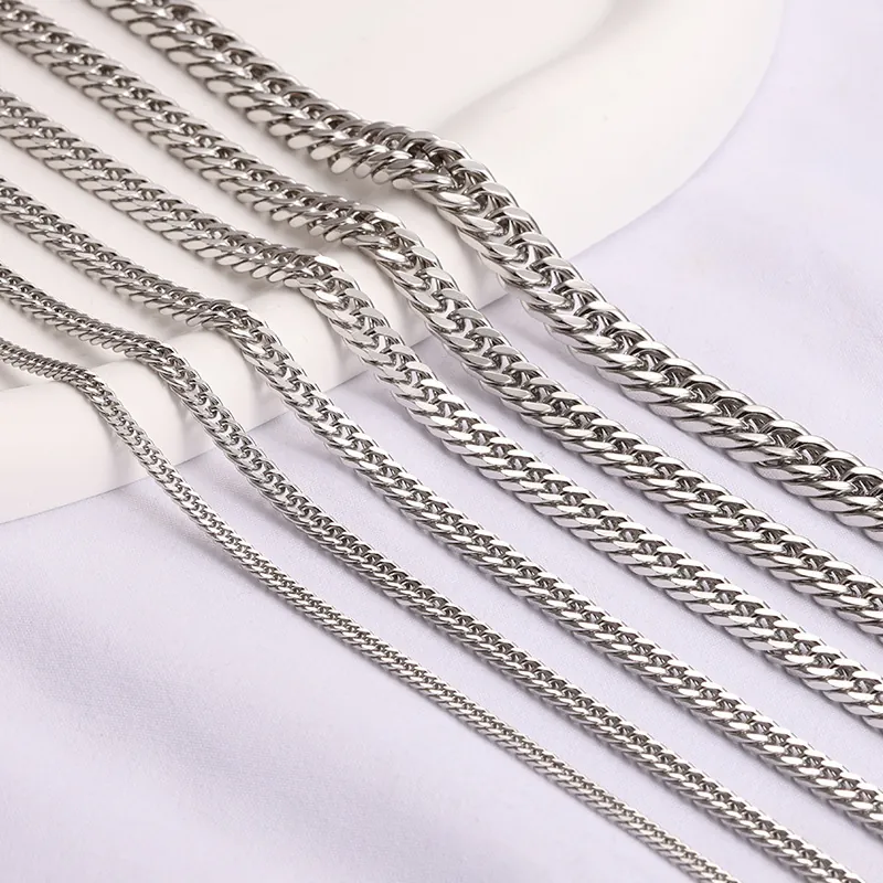 Stainless Steel Cuban Link Chain Double Weave Four-Side Polished DIY Jewelry Making Findings Accessory