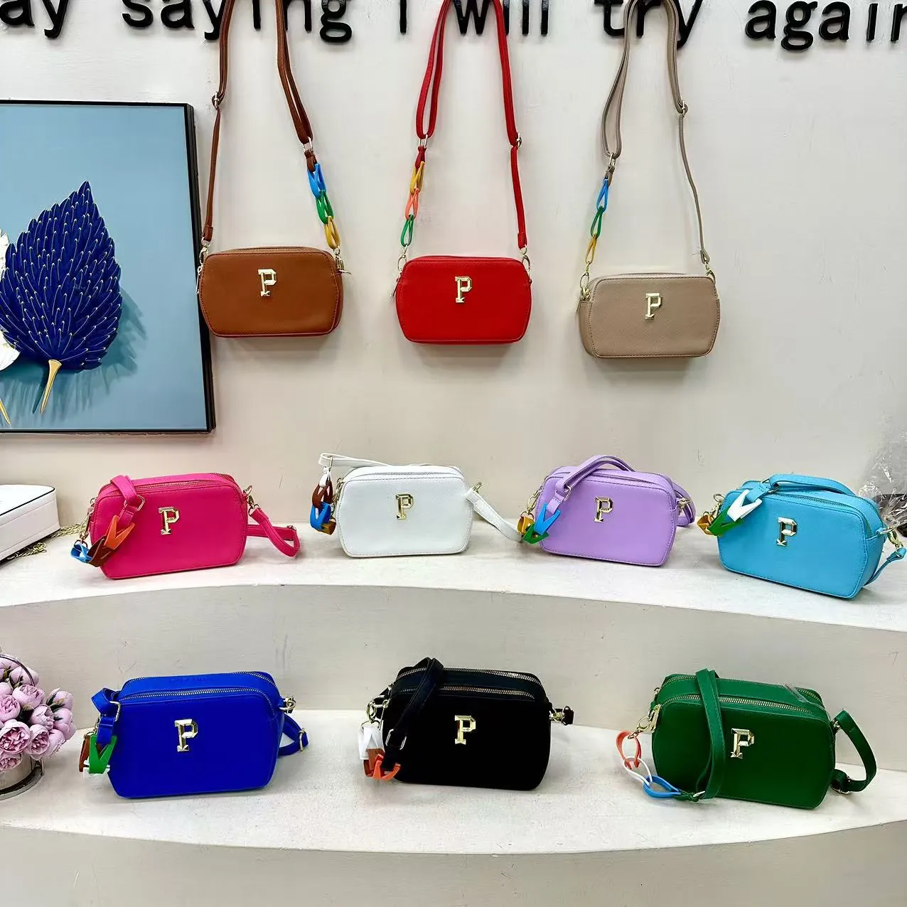 Crossbody Bag PU Leather Small Square Camera Bag For Women Trendy Colorful Chain Strap Gold Letter Decoration Urban Minimalist Casual Daily