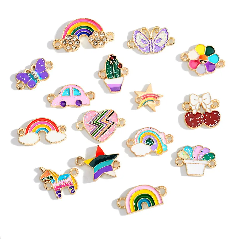 Breloques En Émail Alliage Pour Bijoux DIY Connecteurs Dessin Animé Avec Paillettes Et Strass Pour Bracelet