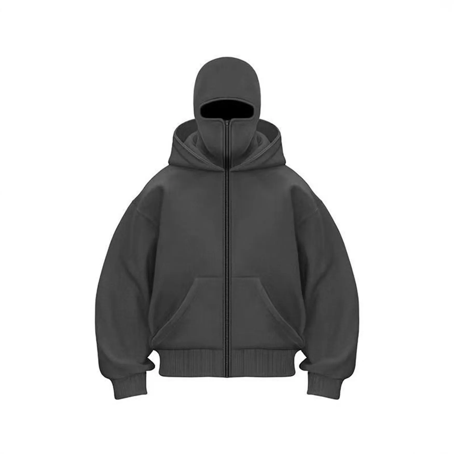 Sudadera Con Capucha Y Cremallera Completa Con Máscara Integrada Pasamontañas Streetwear Hombros Caídos Para Hombre Lisa